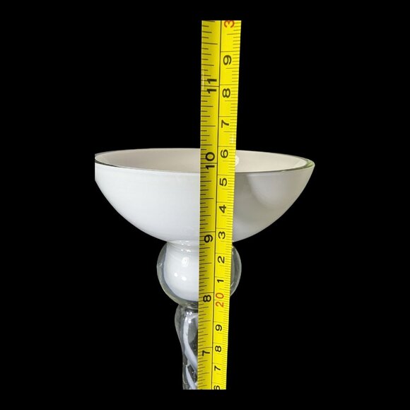 White Art Cased Glass Tall Ball and Cup on Long Stem Candle/Taper Holder 10.75" - Picture 6 of 6